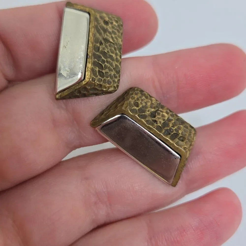 Anson Cufflinks Gold Tone Silver Textured Mixed Metal Vintage MCM Geometric